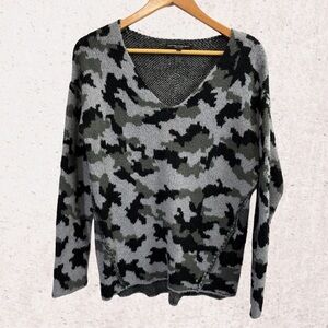 Central Park West Black and Gray V-Neck Sweater